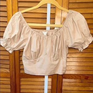 Sim & Sam Beige Puff Sleeve Junior’s Crop Top Size Small